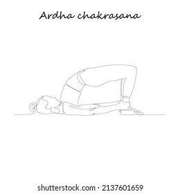 Continuous line drawing. Young woman making yoga exercise, silhouette picture. Oneline drawn black and white illustration