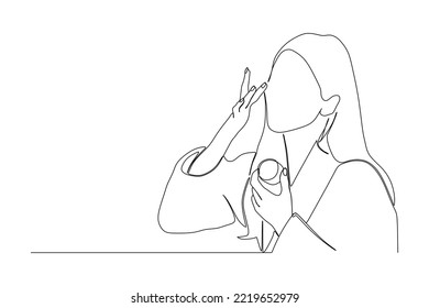 continuous line drawing of young woman make up yourself