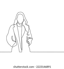continuous line drawing of young woman enjoying winter