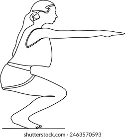 continuous line drawing of young woman exercising