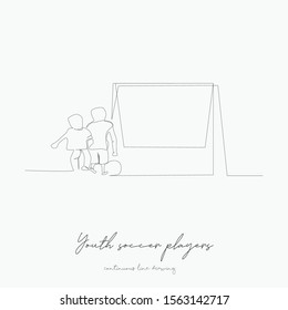continuous line drawing. youth soccer players. simple vector illustration. youth soccer players concept hand drawing sketch line.