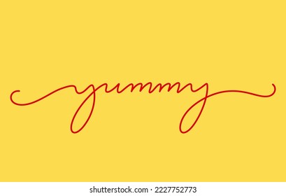 continuous line drawing of yummy word lettering design vector