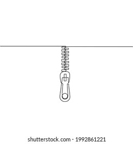 Continuous line drawing of zipper, object one line, single line art, vector illuatration