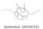 continuous line drawing.drum and sticks.minimalist line music concept.drum musical instrument tool.hand drawn vector illustration