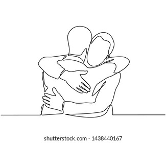 Continuous Line Drawings Cheerful Friends Embracing Stock Vector ...