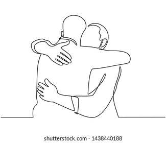 Continuous line drawings cheerful friends embracing each other  Two young guys hugging each other  Feel happy friends meet and hugs isolated white background  hugging  embracing  Vector
