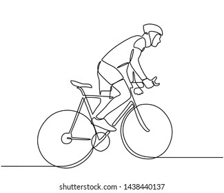 Continuous line drawings of Cyclist riding a bicycle isolated against white background. Sport fitness motivation and inspiration. Men's fitness sports athletes ride bicycles. Vector illustration