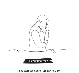 Dibujos de línea continua de hombre triste deprimido