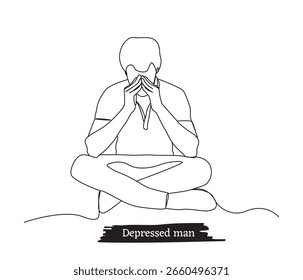 Dibujos de línea continua de hombre triste deprimido