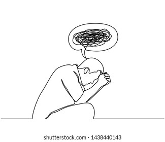 Continuous line drawings man feeling sad  tired   worried about suffering from depression in mental health  problems  failures   concepts heartbreak isolated white background  Vector