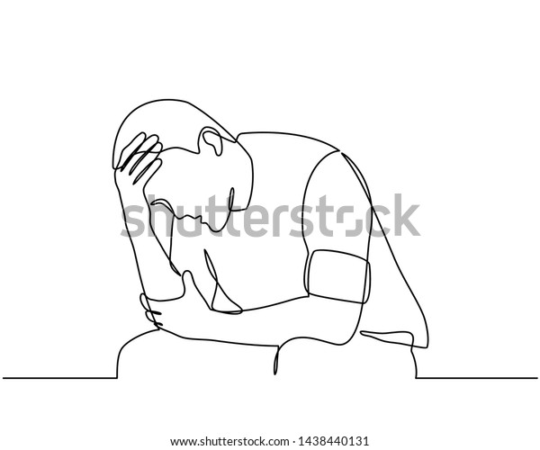 Continuous Line Drawings Man Feeling Sad Stock Vector (royalty Free 