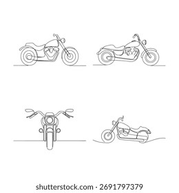 Continuous line drawings motorcycles in Single line outline bike vehicle