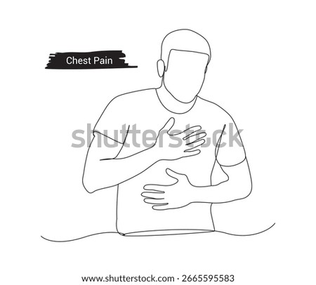 Continuous line drawings of person chest pain.