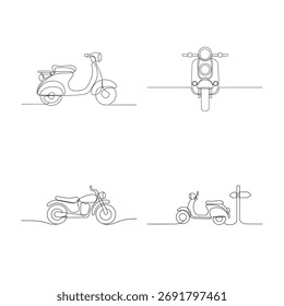 Dibujos de línea continua scooters una motocicleta Vector de línea única