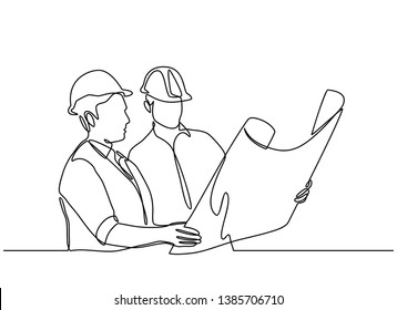Continuous Line Drawings Some Construction Workers Stock Vector ...