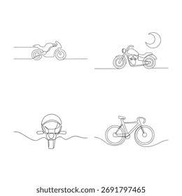 Dibujos de línea continuos vehículos a la luna Bicicleta de motocicleta de una sola línea