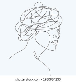 Continuous line drawings of woman feeling sad, tired and worried about suffering from depression in mental health. problems, failures and concepts of heartbreak isolated on white background. Vector