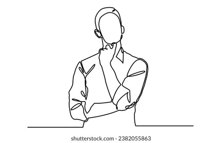 Dibujos continuos en línea de un joven pensando. Un hombre preocupado pensando en un hombre de negocios
ilustración vectorial confusa. un dibujo de línea de un hombre pensante. 