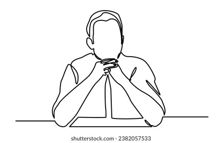Continuous line drawings of a young man thinking. worried man thinking problem about the businessman confused vector illustration. one one-line drawing of a thinking man.