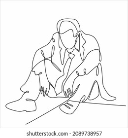 Continuous line drawings of young men feeling sad, tired and worried about suffering from depression in mental health. problems, failures and concepts of heartbreak