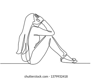 Continuous Line Drawing Woman Sitting On Stock Vector (Royalty Free ...