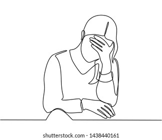Continuous line drawings young woman feeling sad  tired   worried about suffering from depression in mental health  problems  failures   concepts heartbreak isolated white background