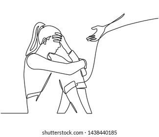 Continuous line drawings of young woman feeling sad, tired and worried about suffering from depression in mental health. problems, failures and concepts of heartbreak isolated on white background