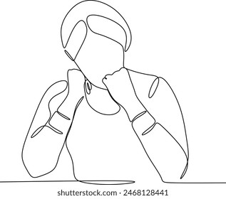 Continuous line drawings of a young woman feeling sad, tired and worried about mental health depression. problems, failures and broken heart concepts isolated on white background. Without artificial i