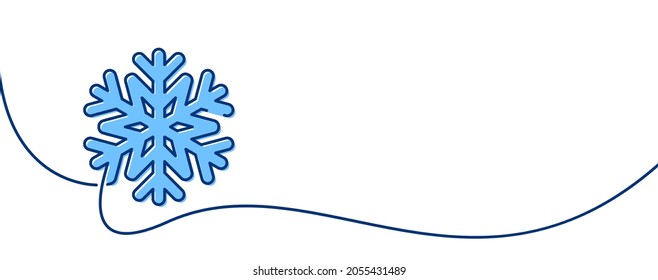 Línea continua dibujada con copo de nieve azul. Ilustración vectorial de invierno.