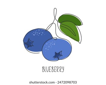 Continuous line drawn blueberry. Branch of fresh ripe berry. Abstract natural fruit. Healthy vitamin food ingredient. Summer illustration