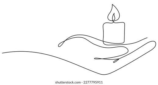 Continuous line drawn human hand hold candle flame  Memorial linear symbol  Vector illustration isolated white 