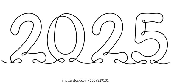 Linha contínua desenhada inscrição para 2025 ano. Ilustração vetorial isolada em branco.