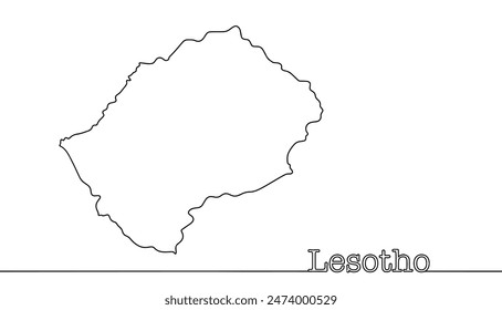 Continuous line drawn map of the African country of Lesotho. Vector illustration. A simple illustration for different uses.