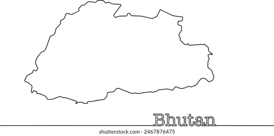 Continuous line drawn map of Bhutan. Geographic map for different types of uses. Vector.