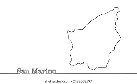 Continuous line drawn map of San Marino. A state in Southern Europe located in Italy. Simple vector illustration.