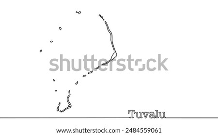 Continuous line drawn map of Tuvalu. Pacific state in Polynesia. Simple vector illustration on white background.