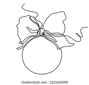 Continuous line drawn New Year's Christmas Tree Ball. Single line 
New Year in a modern minimalist style. Isolated Vector Illustration on a white Background