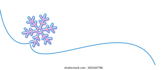 Línea continua dibujada con copo de nieve rosa y azul. Ilustración vectorial de invierno.