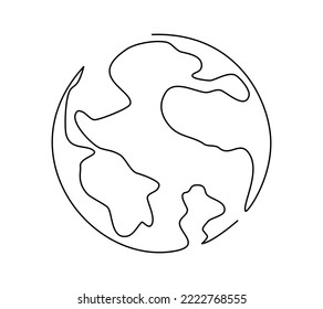 Continuous line drawn Planet Earth. Single line World Map
in a modern minimalist style. Isolated Vector Illustration on a white Background
