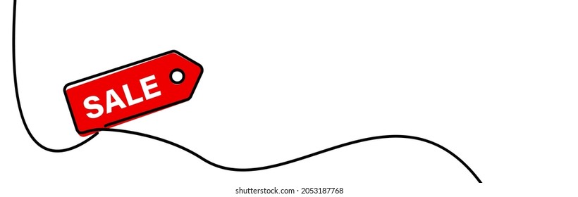 Continuous line drawn red sale tag. Vector illustration.