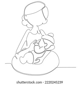 
a continuous line drawn silhouette image of a breastfeeding woman drawn by a child. line art. mother character feeding newborn baby