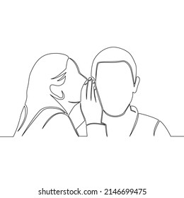 Continuous line drawn Woman and man are whispering