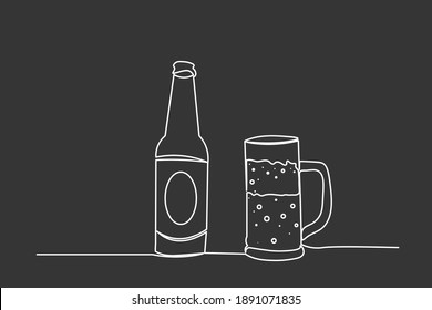 Continuous line drink beer celebration vector illustration