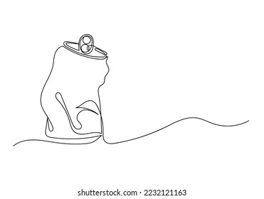 continuous line of drink cans.one line drawing of dented drink cans