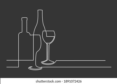 Continuous line drink wine celebration vector illustration