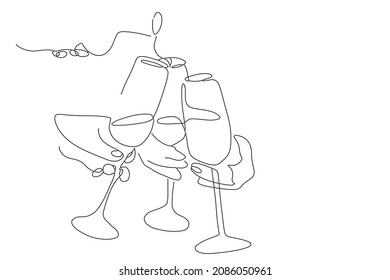continuous line drink wine party celebrate feast
new year birthday happy concept wine shop catering hand drawn illustration vector