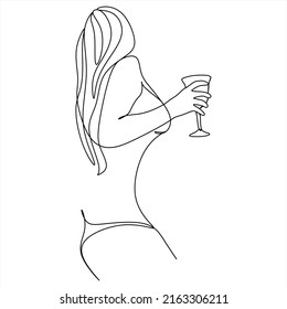 Continuous line drink wine party celebrate feast new year birthday happy concept wine shop catering hand drawn illustration vector