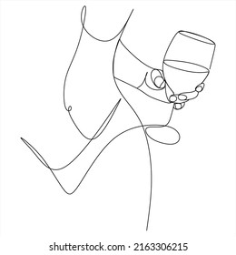 Línea continua de bebida fiesta de vino fiesta de celebración año nuevo feliz concepto de cumpleaños tienda de vinos catering ilustración a mano vector