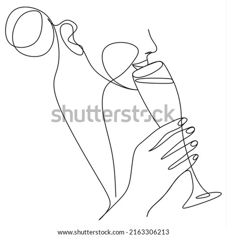 Continuous line drink wine party celebrate feast new year birthday happy concept wine shop catering hand drawn illustration vector