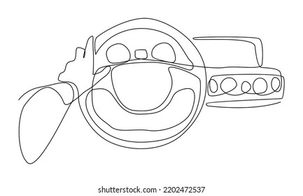 Continuous line of driver holds steering wheel vector illustration